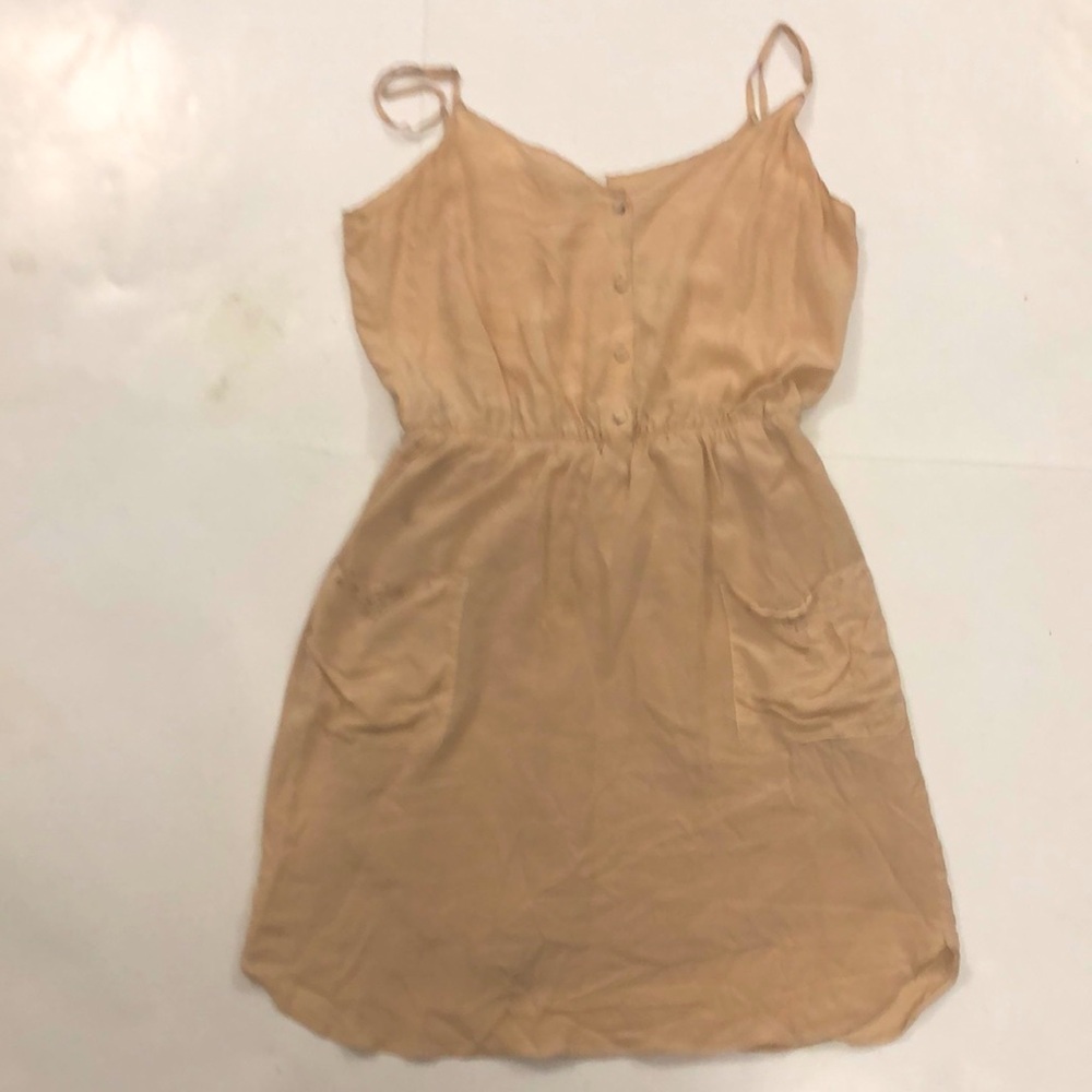 Babaton S Dress Silk Tan Straps Buttons Pockets Elastic Waist Excellent Conditio